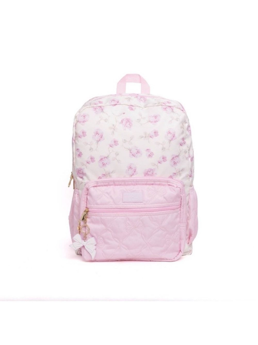LoveShackFancy Pink Floral Quilted Front-Pocket Backpack